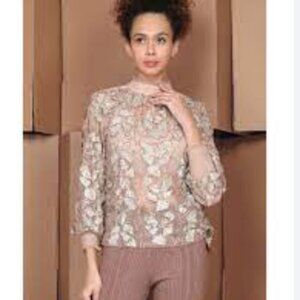 Anthropologie Blank London Finja Mesh Embroidered Top With Cami Tan Size XS NWT